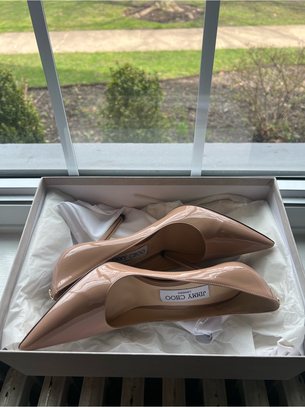 Jimmy Choo Nude Patent Leather Pointed-Toe Stiletto Pumps